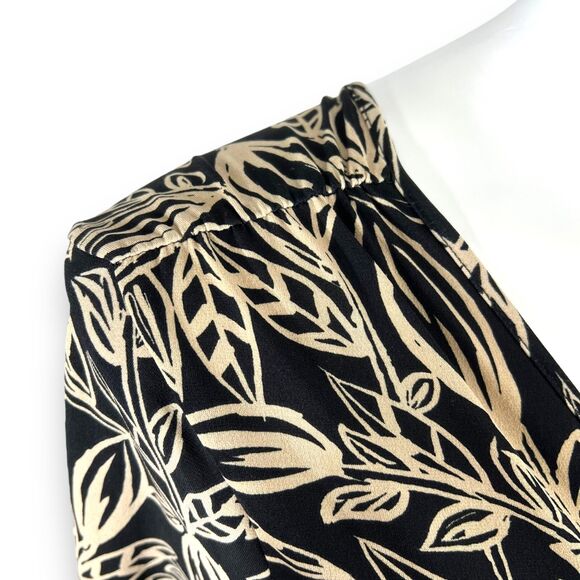 George Womens Blouse Top Faux Wrap V Neck Stretch Pullover Cream Black Large - Picture 8 of 12